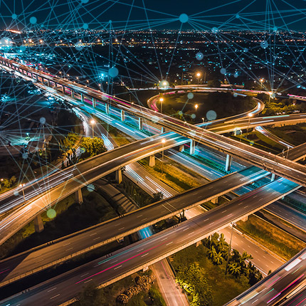 Aerial view of highway interchange